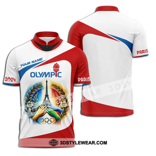 Unisex Shirt - Custom Name Olympic Shirt, Olympic Paris 2024 White Red style option 3