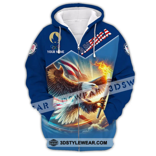 Unisex Shirt, Custom Name Olympic T-Shirt, America Olympic 2024 Hoodie Long Sleeve Shirt style option 3