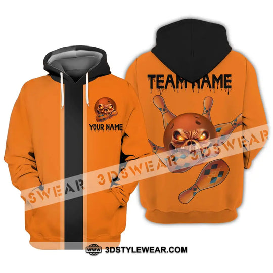 Unisex Shirt - Custom Name Shirt Orange Skull Bowling style option 3