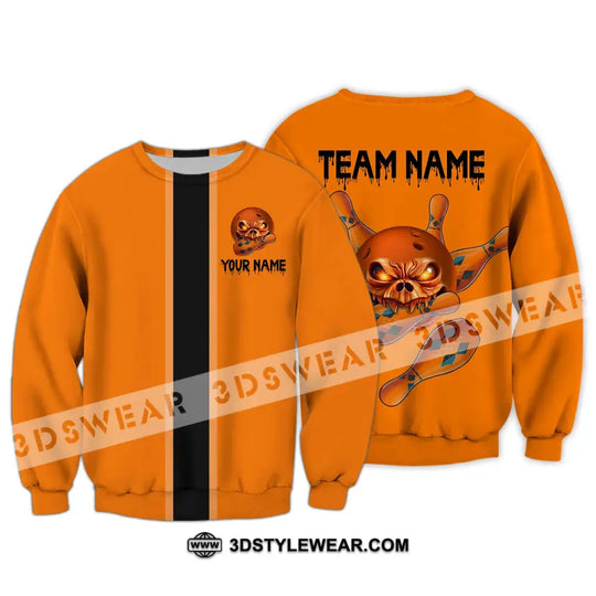 Unisex Shirt - Custom Name Shirt Orange Skull Bowling style option 4