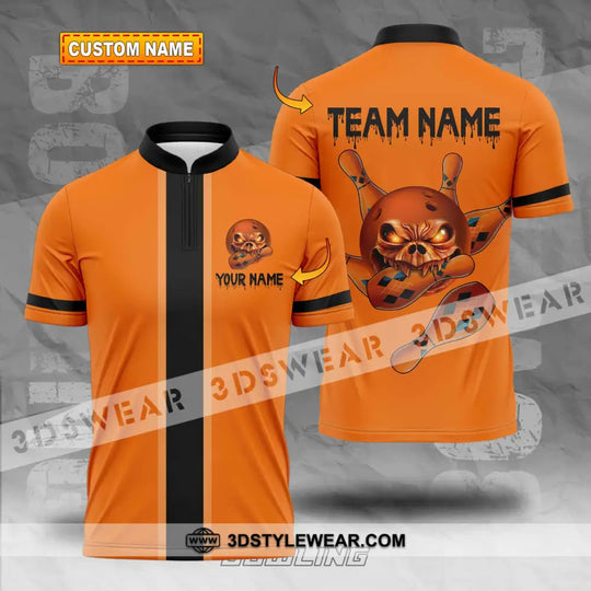 Unisex Shirt - Custom Name Shirt Orange Skull Bowling style option 1