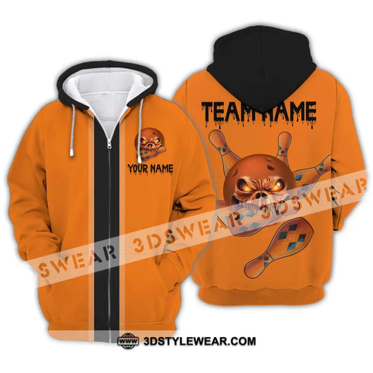 Unisex Shirt - Custom Name Shirt Orange Skull Bowling style option 2