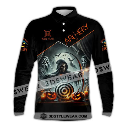 Unisex Shirt - Custom Name Skull Archery Target Long Sleeve Polo / S T-Shirt
