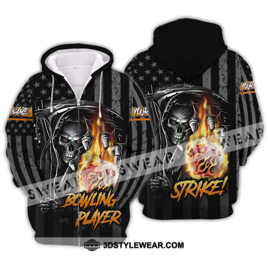 Unisex Shirt - Custom Name Skull Bowling Player Shirt style option 2