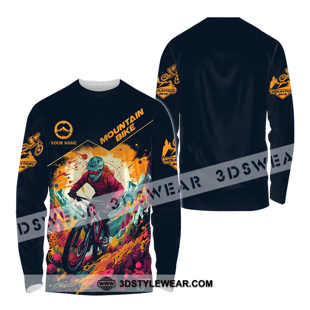 Unisex Shirt - Custom Name Sport Drawing Mountain Biker Long Sleeve / S T-Shirt