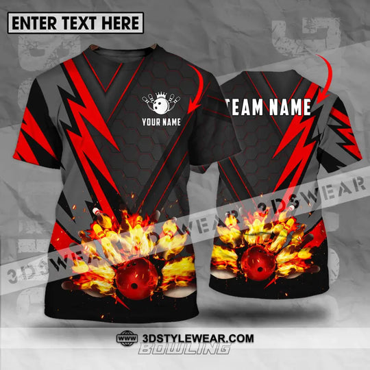 Unisex Shirt - Custom Name Sport Shirt, Fire Bowling Pins And Ball style option 1