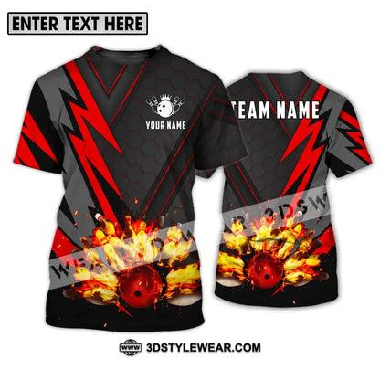 Unisex Shirt - Custom Name Sport Fire Bowling Pins And Ball T-Shirt / S T-Shirt