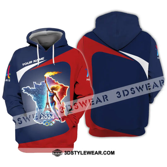 Unisex Shirt - Custom Name Shirt, Sports Olympic 2024 In Paris, France Map style option 4