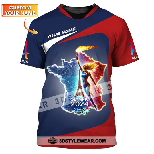 Unisex Shirt - Custom Name Shirt, Sports Olympic 2024 In Paris, France Map style option 1