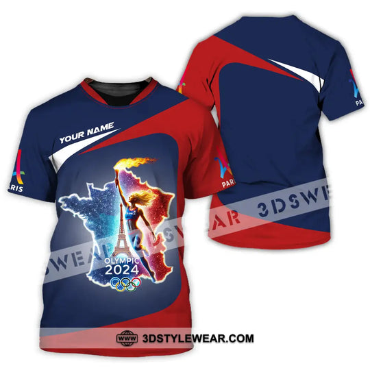 Unisex Shirt - Custom Name Shirt, Sports Olympic 2024 In Paris, France Map style option 2