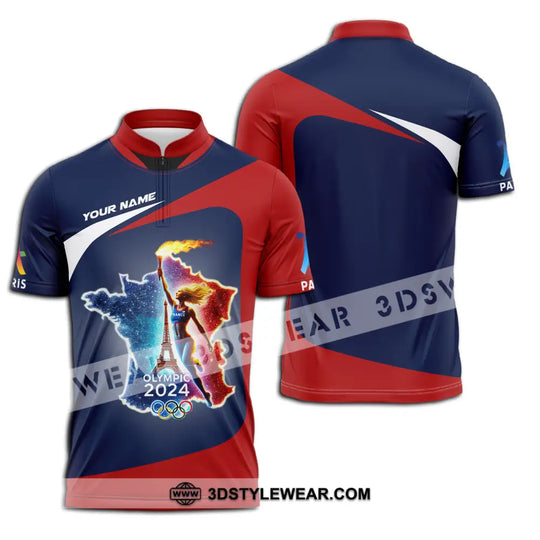 Unisex Shirt - Custom Name Shirt, Sports Olympic 2024 In Paris, France Map style option 3