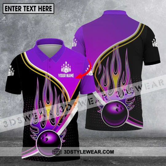 Unisex Shirt - Custom Name Shirt - Team Name Shirt, Purple Bowling Ball Fire style option 2