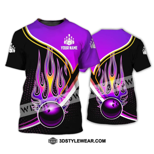 Unisex Shirt - Custom Name Shirt - Team Name Shirt, Purple Bowling Ball Fire style option 3