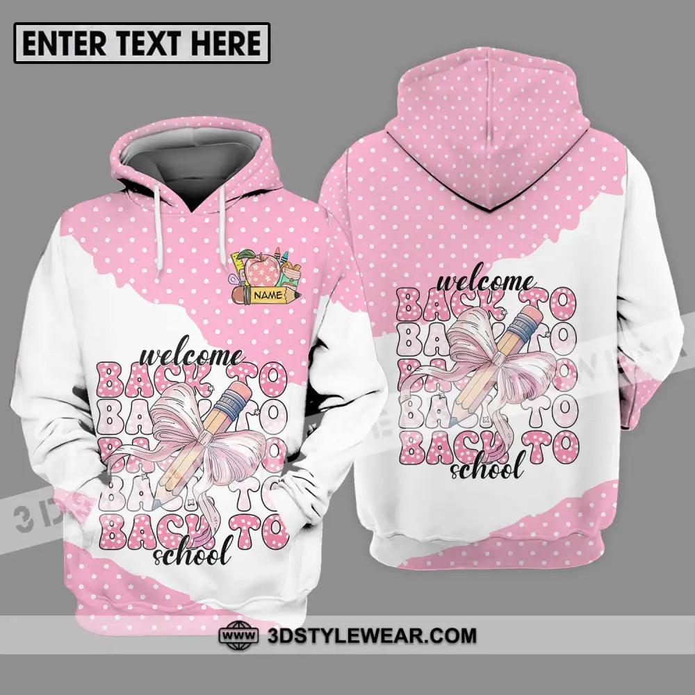 Unisex Shirt - Custom Name Welcome Back To School White Pink Hoodie / S T-Shirt