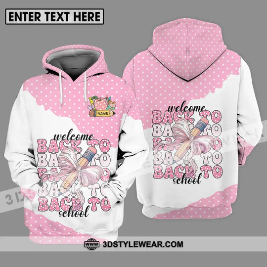 Unisex Shirt - Custom Name Shirt, Welcome Back To School White Pink style option 3