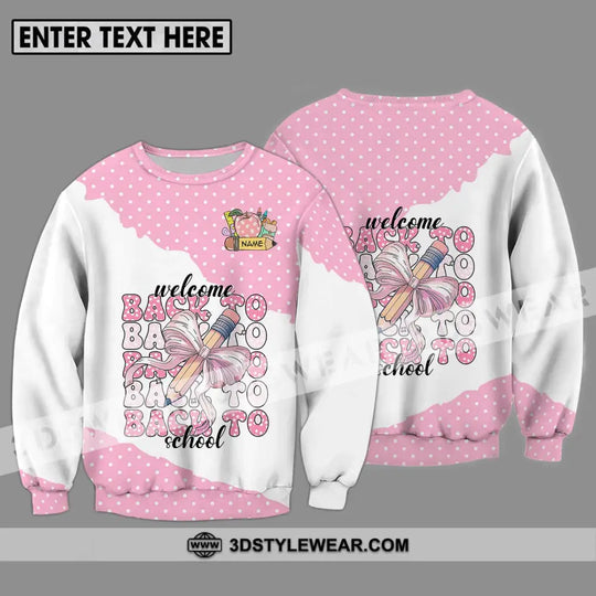 Unisex Shirt - Custom Name Shirt, Welcome Back To School White Pink style option 4