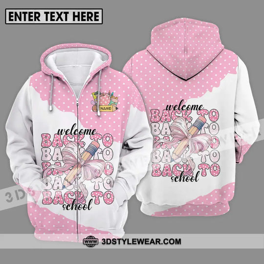 Unisex Shirt - Custom Name Shirt, Welcome Back To School White Pink style option 2
