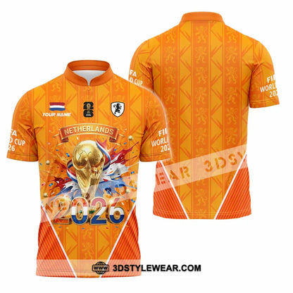 Unisex Shirt - Custom Netherlands World Cup 2026 3D Shirt Zipper Polo Shirt / S T-shirt