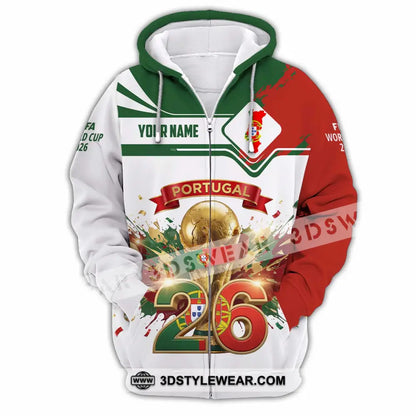 Unisex Shirt - Custom Portugal FIFA World Cup 2026 3D Shirt Zipper Hoodie / S T-shirt