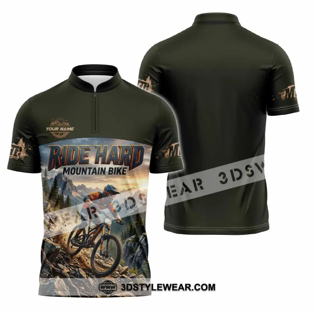 Unisex Shirt - Custom Ride Hard Mountain Bike Shirt - Zipper Polo Shirt / S - T-shirt