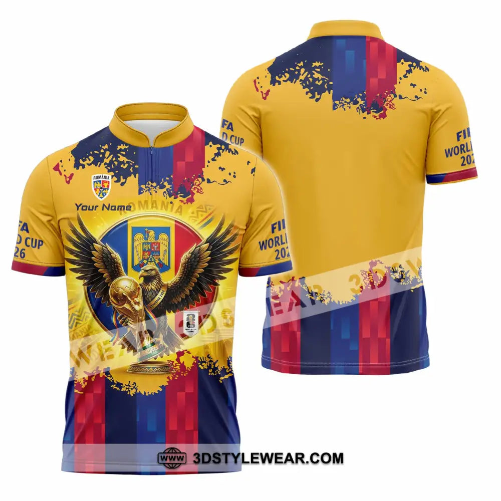 Unisex Shirt - Custom Romania World Cup 2026 3D Shirt Zipper Polo Shirt / S T-shirt