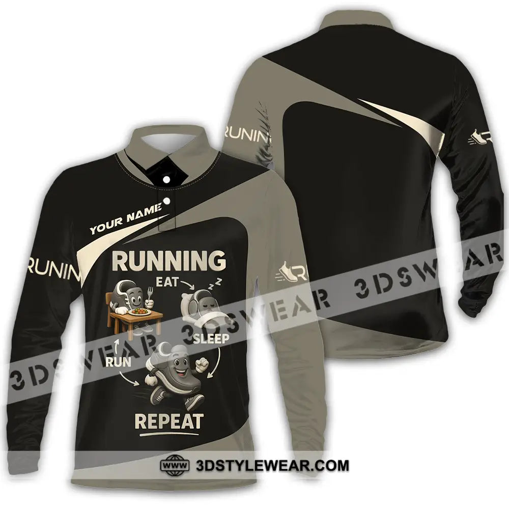 Unisex Shirt - Custom Run Eat Sleep And Repeat Running Lover Runner Shirt - Long Sleeve Polo / S - T-shirt