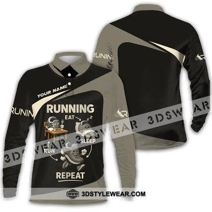 Unisex Shirt - Custom Run Eat Sleep And Repeat Running Lover Runner Shirt - Long Sleeve Polo / S - T-shirt