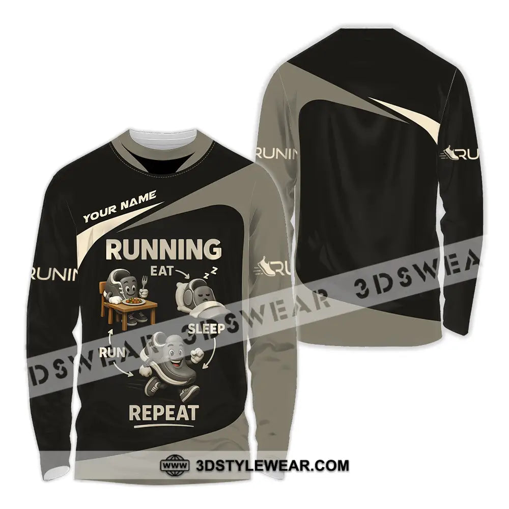 Unisex Shirt - Custom Run Eat Sleep And Repeat Running Lover Runner Shirt - Long Sleeve Shirt / S - T-shirt