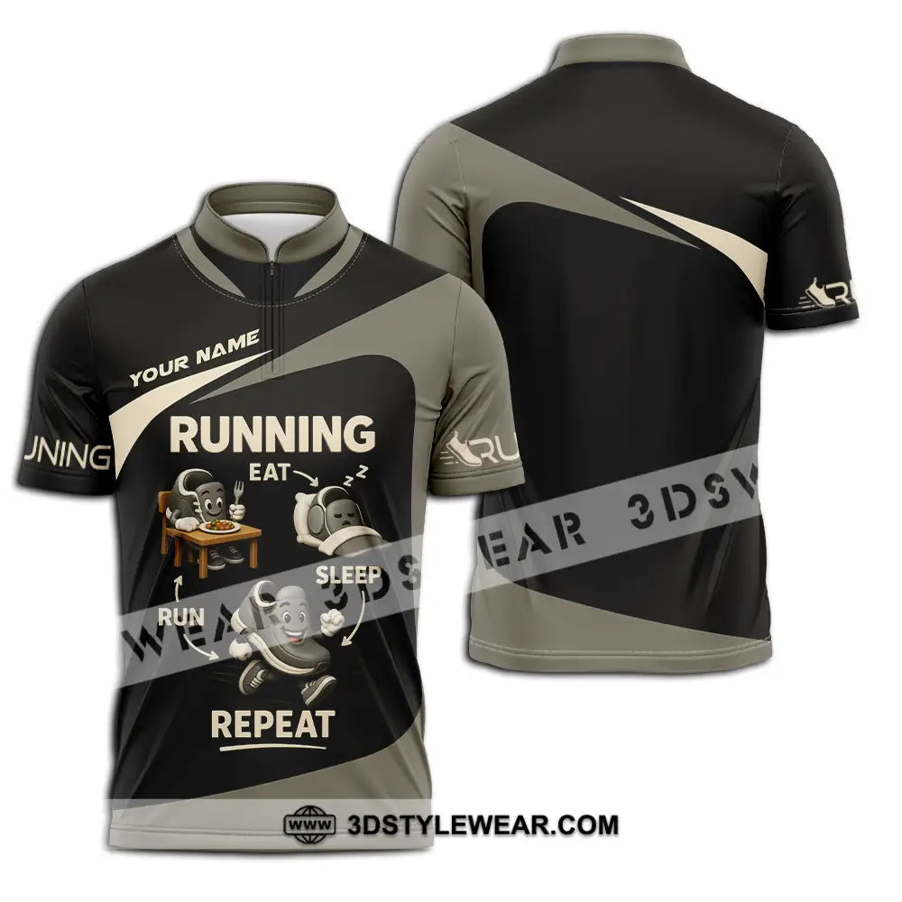 Unisex Shirt - Custom Run Eat Sleep And Repeat Running Lover Runner Shirt - Zipper Polo Shirt / S - T-shirt