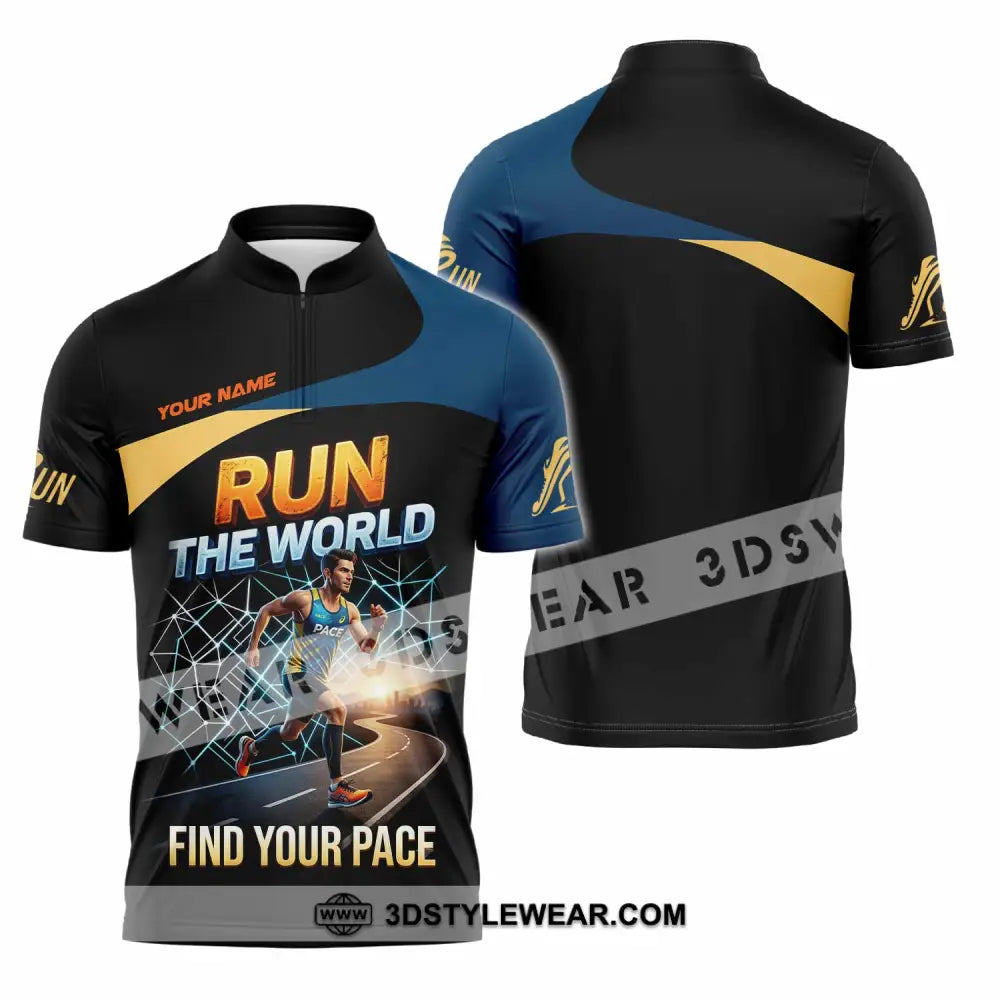 Unisex Shirt - Custom Run The World Find Your Pace Shirt - Zipper Polo Shirt / S - T-shirt