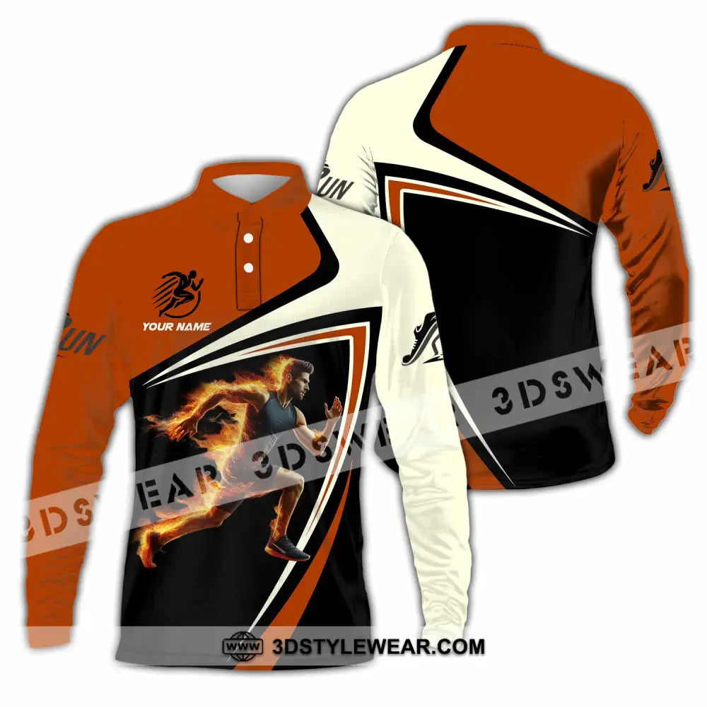Unisex Shirt - Custom Running Fire Man Shirt - Long Sleeve Polo / S - T-shirt