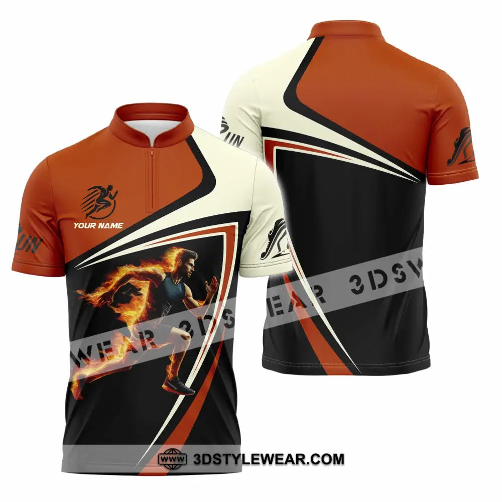 Unisex Shirt - Custom Running Fire Man Shirt - Zipper Polo Shirt / S - T-shirt