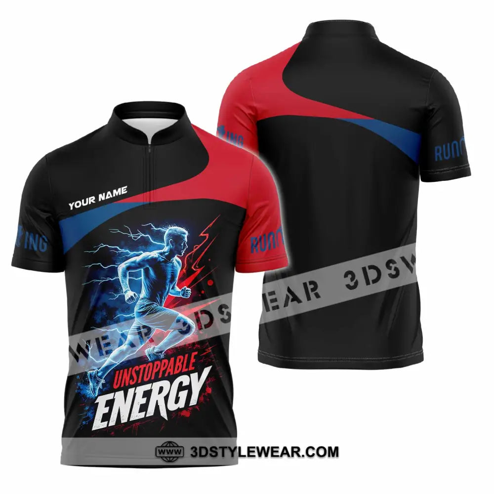 Unisex Shirt - Custom Running Unstoppable Energy Shirt - Zipper Polo Shirt / S - T-shirt