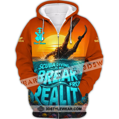 Unisex Shirt - Custom Scuba Diving Is My Break From Reality Shirt - Zipper Hoodie / S - T-shirt