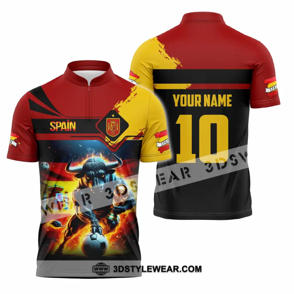 Unisex Shirt - Custom Spain 3D Shirt Zipper Polo Shirt / S T-shirt
