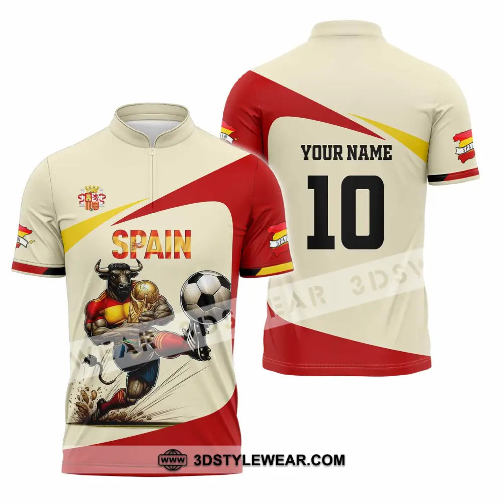 Unisex Shirt - Custom Spain 3D Shirt Zipper Polo Shirt / S T-shirt