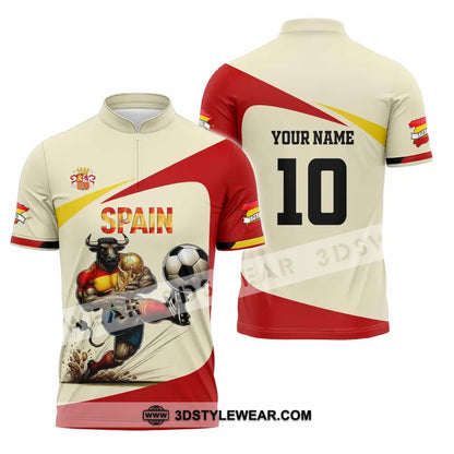 Unisex Shirt - Custom Spain 3D Shirt Zipper Polo Shirt / S T-shirt
