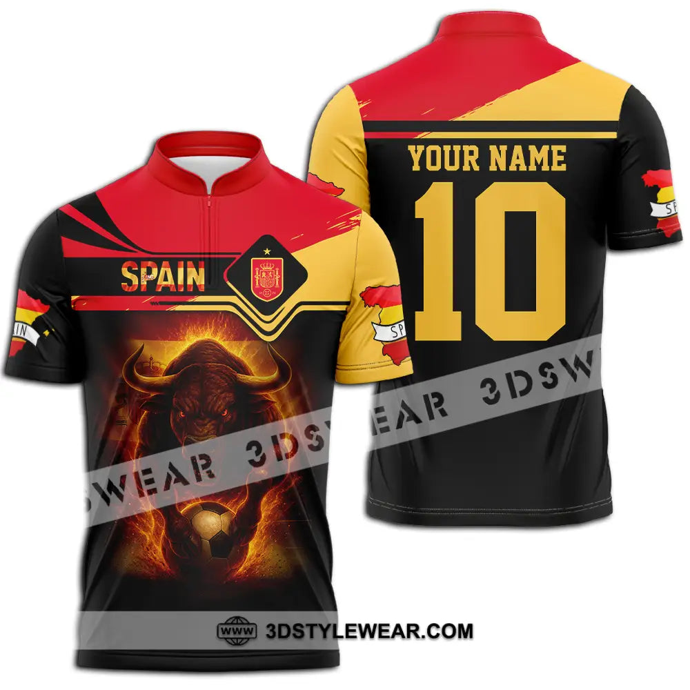 Unisex Shirt - Custom Spain 3D Shirt Zipper Polo Shirt / S T-shirt