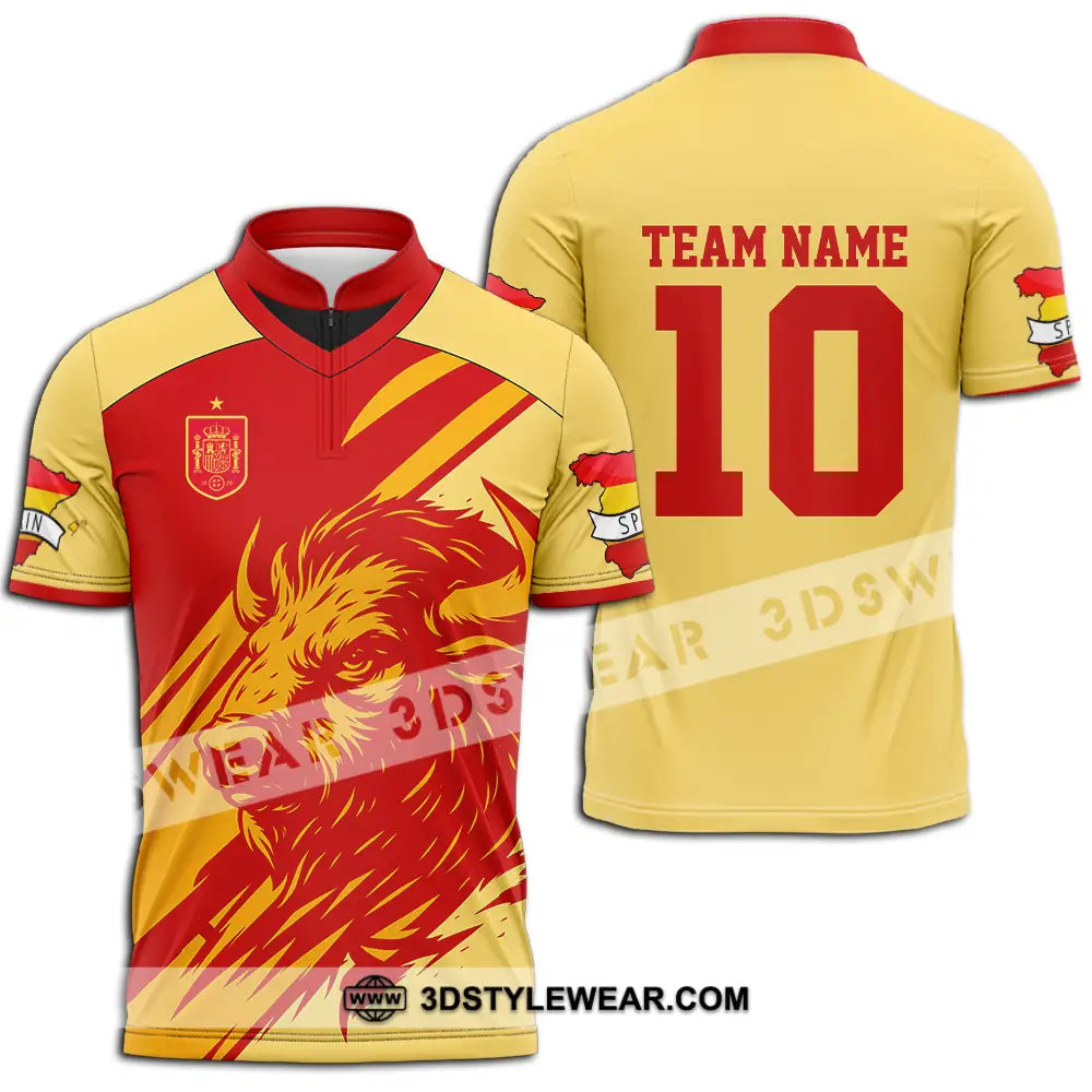 Unisex Shirt - Custom Spain 3D Shirt Zipper Polo Shirt / S T-shirt