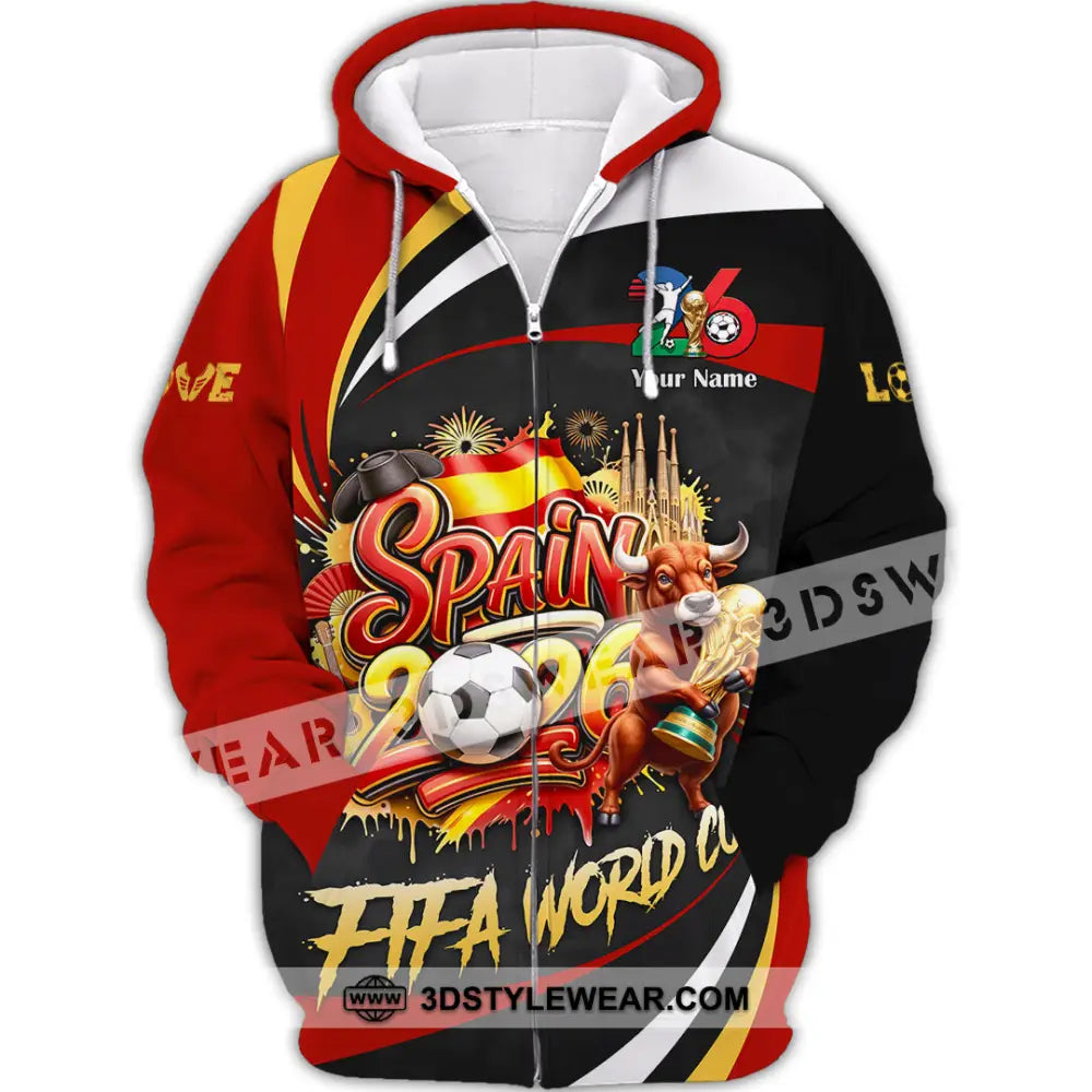 Unisex Shirt - Custom Spain Fifa World Cup 2026 3D Shirt Zipper Hoodie / S T-shirt