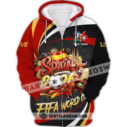 Unisex Shirt - Custom Spain Fifa World Cup 2026 3D Shirt Zipper Hoodie / S T-shirt