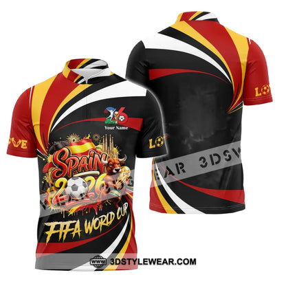 Unisex Shirt - Custom Spain Fifa World Cup 2026 3D Shirt Zipper Polo Shirt / S T-shirt