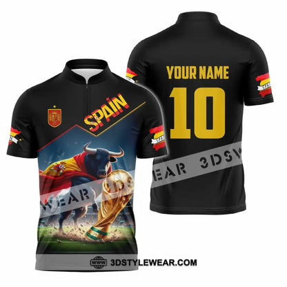 Unisex Shirt - Custom Spain World Cup 2026 3D Shirt Zipper Polo Shirt / S T-shirt