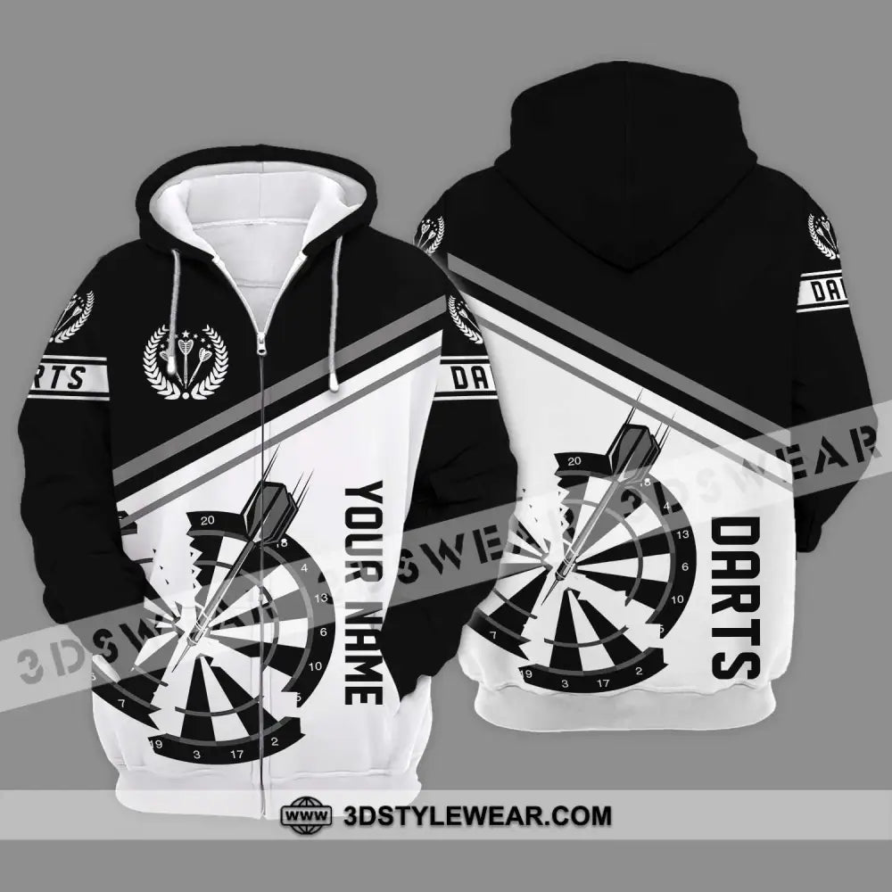 Unisex Shirt - Custom Text Black And White Darts Sport Zipper Hoodie / S T-Shirt