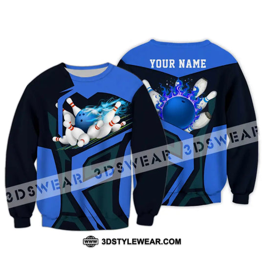 Unisex Shirt - Custom Text Blue Bowling Player Sport Shirt style option 4