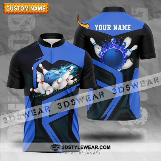 Unisex Shirt - Custom Text Blue Bowling Player Sport Shirt style option 1
