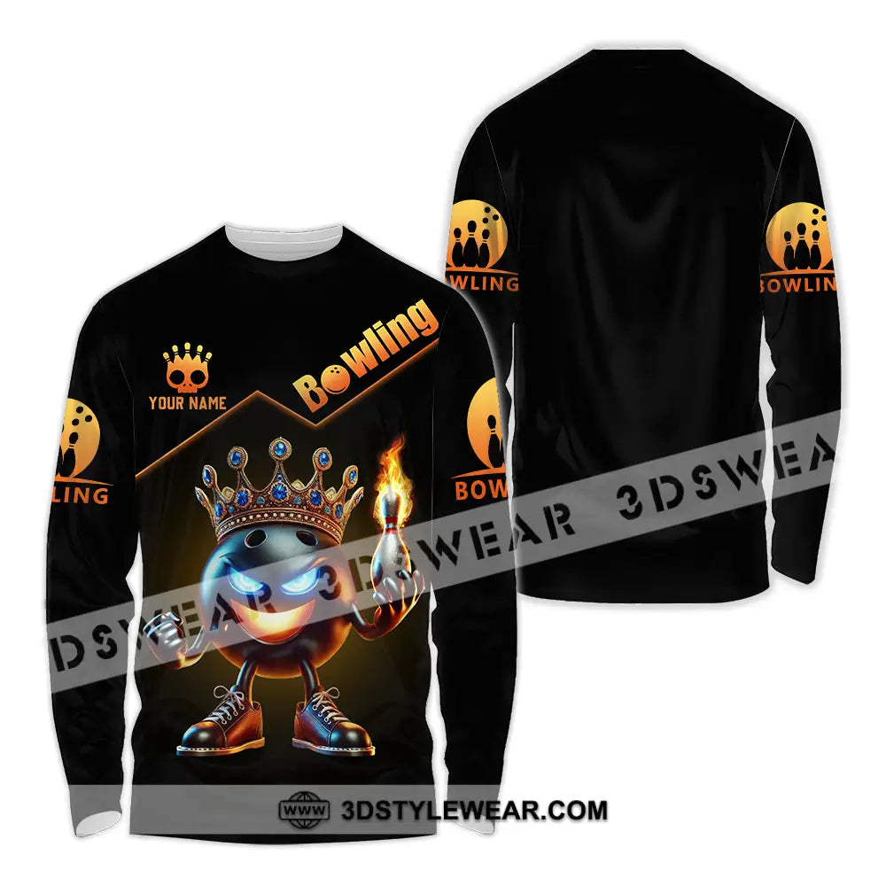 Unisex Shirt - Custom Text Bowling The Crown Long Sleeve / S T-Shirt