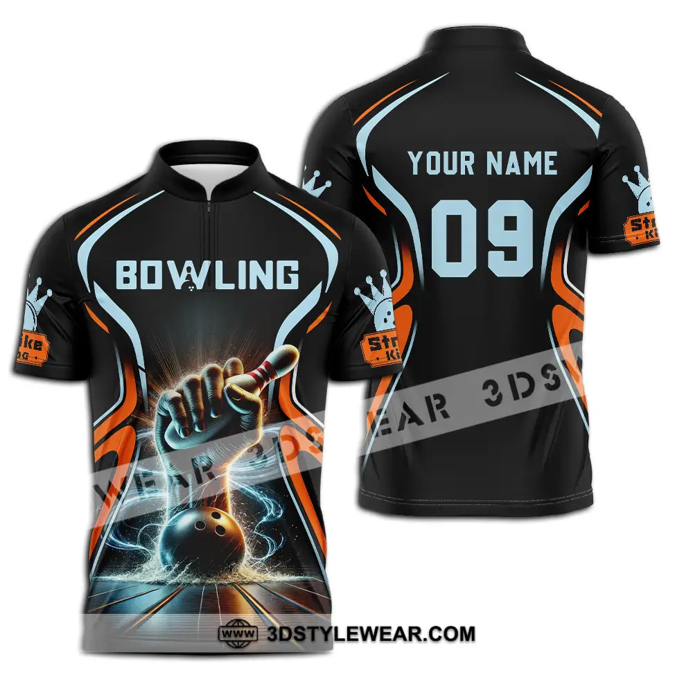 Unisex Shirt - Custom Text Shirt Bowling Zipper Polo Shirt / S T-shirt