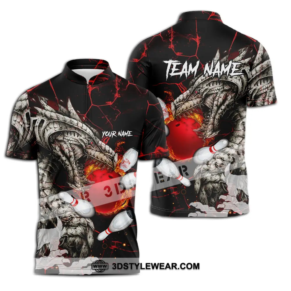 Unisex Shirt - Custom Text Shirt Dragon Bowling Shirt Zipper Polo Shirt / S T-shirt