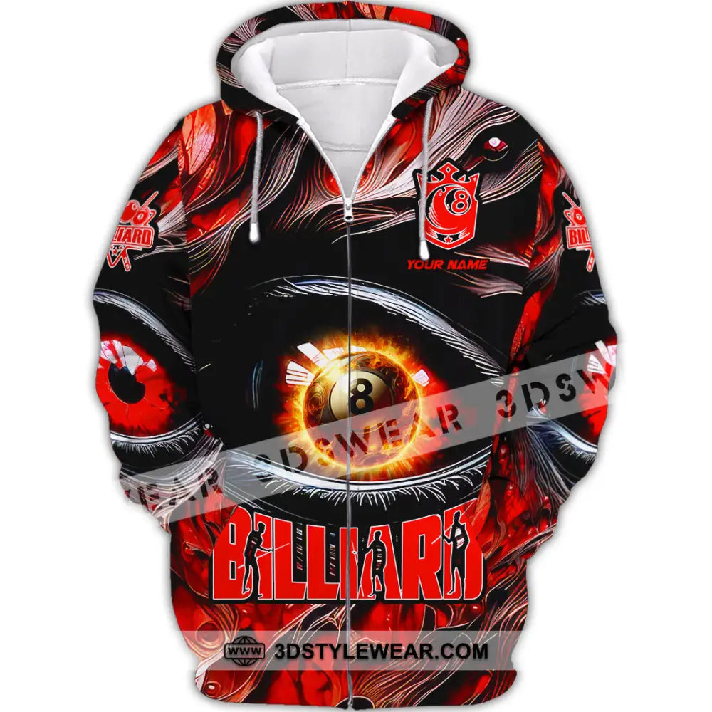 Unisex Shirt - Custom Text Fire Eye Billiard Sport Zipper Hoodie / S T-Shirt